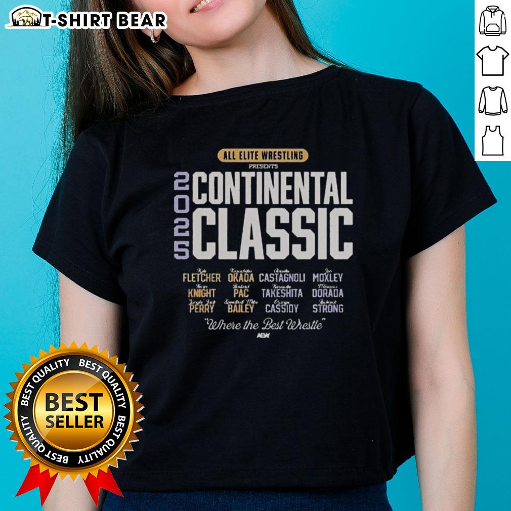 Alt Text: AEW Continental Classic 2025 Ladies Tee showcasing Original All Elite Wrestling design for fans and wrestlers alike.