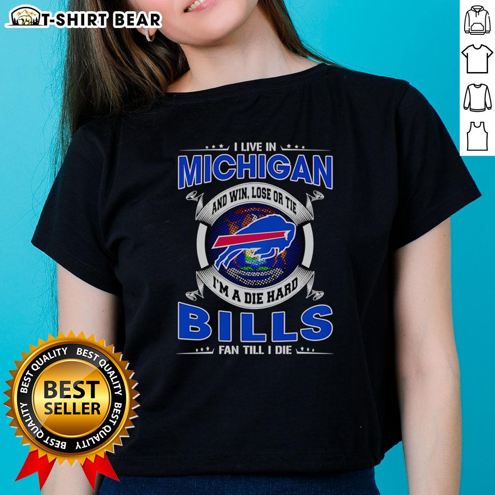 Original I Live In Michigan Buffalo Bills fan ladies tee showcasing team pride with vibrant graphics and bold text.