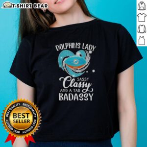 Original Miami Dolphins Lady Sassy Classy Tee featuring a diamond heart design, perfect for stylish fans.