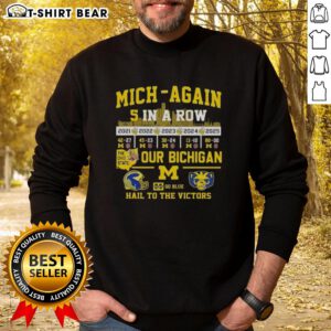 Alt Text: Original Michigan 5 in a Row sweatshirt featuring 'Go Blue' and 'Hail to the Victors' design for Ohio State fans.