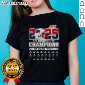 Alt Text: Original New York Patriots Football Helmet on a 2025 AFC East Division Champions Ladies Tee shirt design.