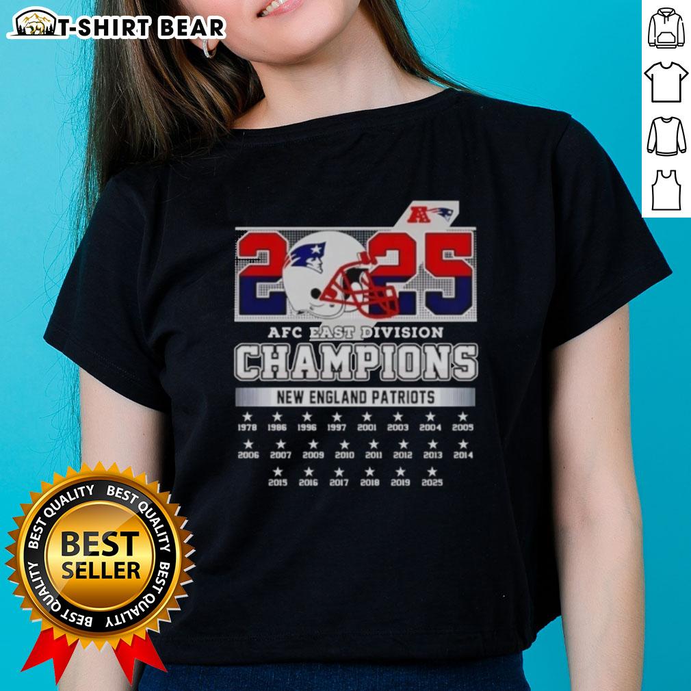 Alt Text: Original New York Patriots Football Helmet on a 2025 AFC East Division Champions Ladies Tee shirt design.