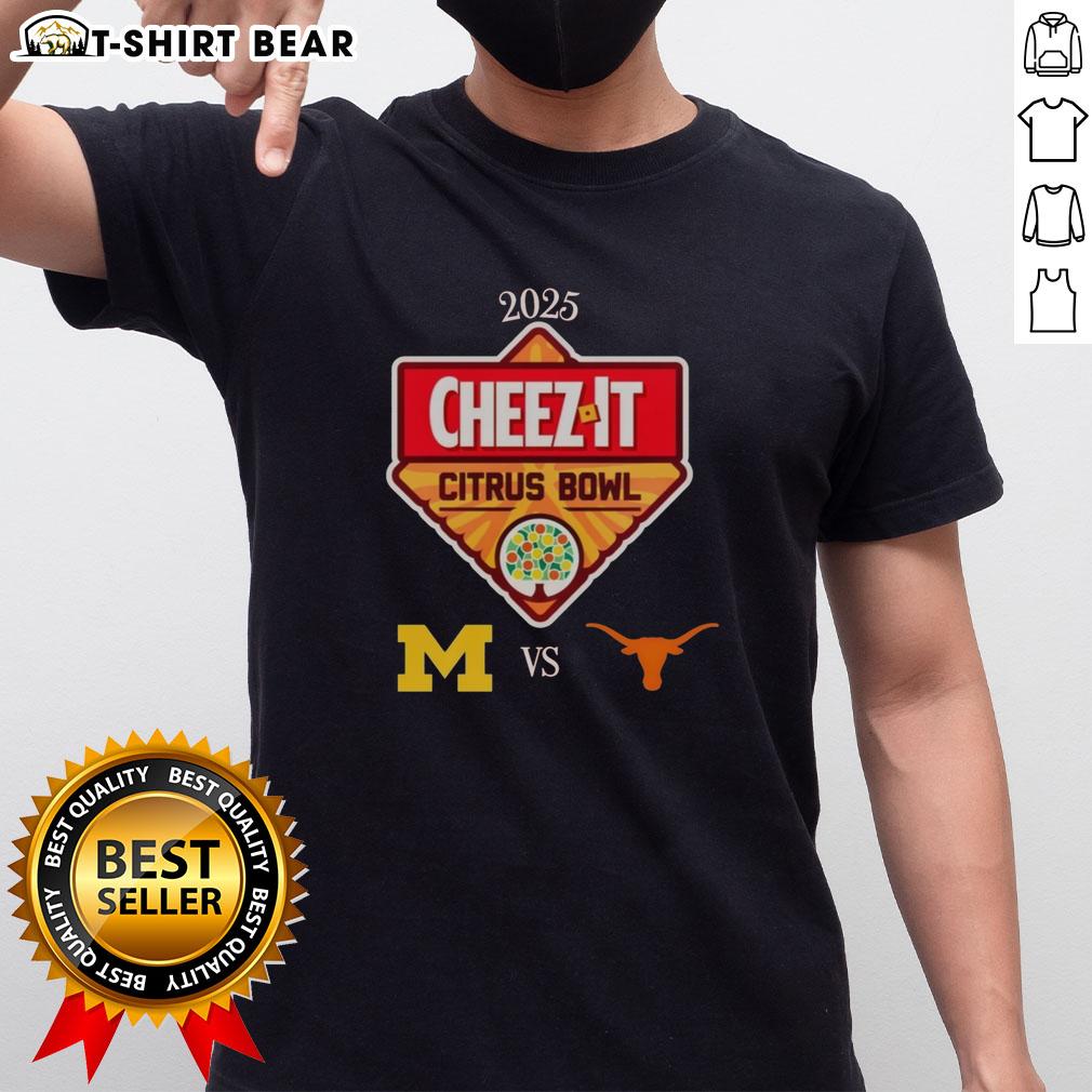 Original Official Michigan Wolverines Vs Texas Longhorns 2025 Cheez-It Citrus Bowl T-Shirt featuring team logos.
