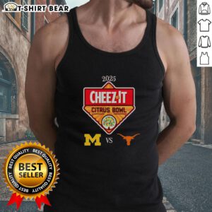 Michigan Wolverines vs Texas Longhorns 2025 Cheez-It Citrus Bowl tank top featuring team logos and vibrant design.