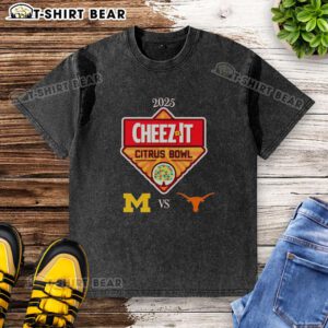 Alt Text: Original Official Michigan Wolverines vs Texas Longhorns 2025 Cheez-It Citrus Bowl washed t-shirt design.
