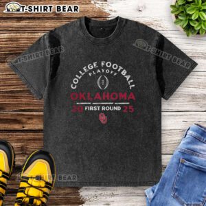 Original Oklahoma Sooners NCAA 2025-26 College Football Playoff First Round curved washed t-shirt in red.