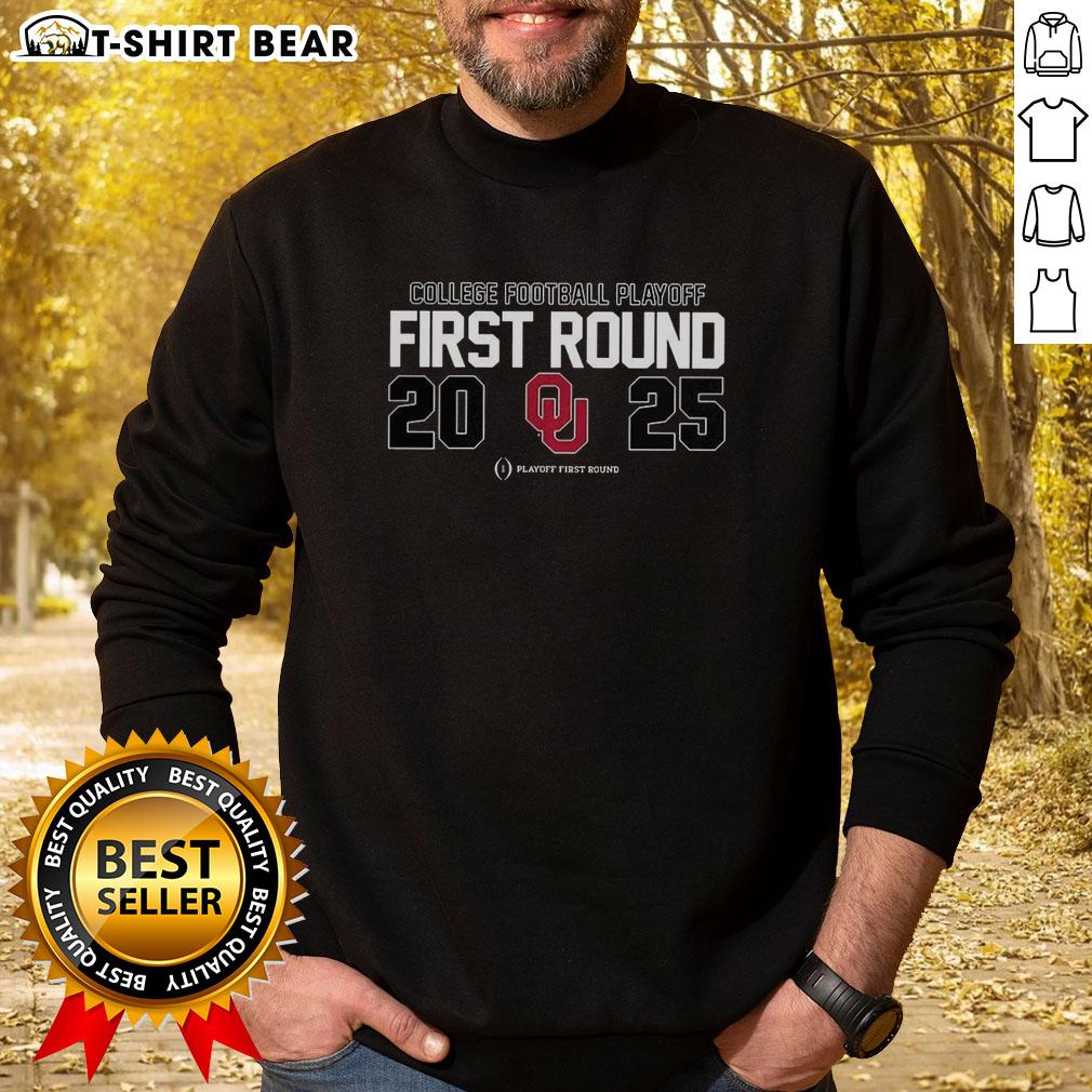 Original Oklahoma Sooners NCAA 2025 College Football Playoff First Round logo sweatshirt featuring vibrant team colors.