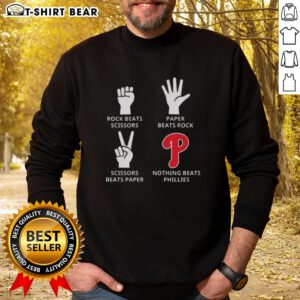 Original Philadelphia Phillies sweatshirt featuring 'Nothing Beats Rock, Paper, Scissors' design in vibrant colors.