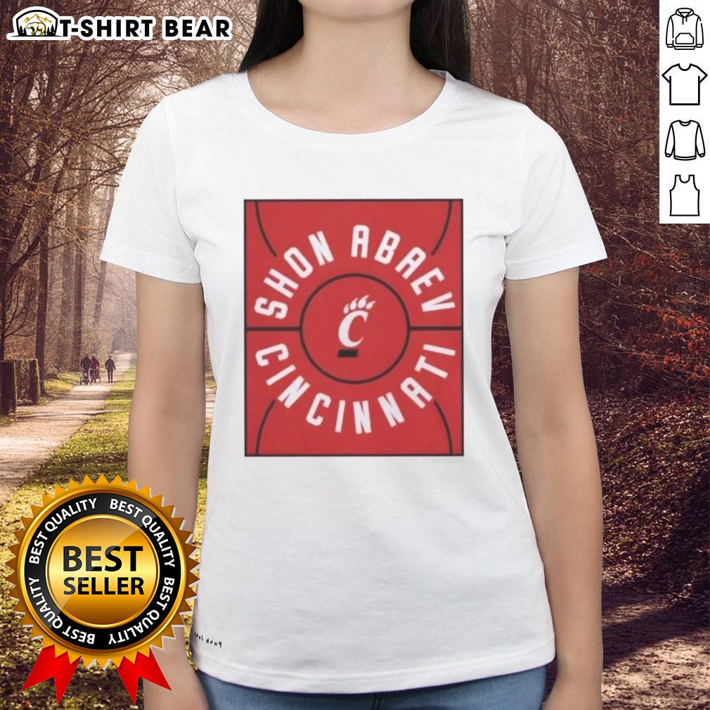 Original Shon Abaev Full Court Cincinnati Bearcats Basketball Ladies Tee in vibrant colors, perfect for fans and sports lovers.
