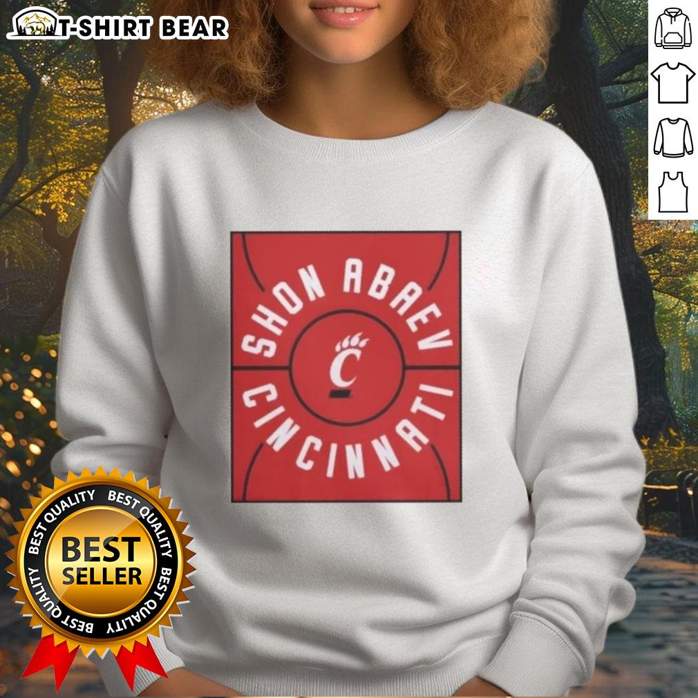 Alt Text: Original Shon Abaev full court Cincinnati Bearcats basketball sweatshirt in red, featuring team logo and sporty design.