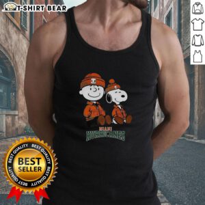 Alt Text: Premium Charlie Brown and Snoopy Miami Hurricanes tank top, featuring vibrant graphics and a stylish design for fans.