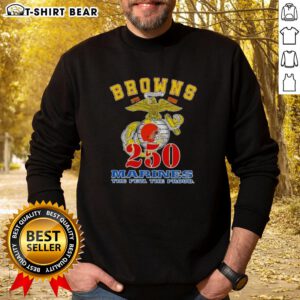 Alt Text: Premium Cleveland Browns X U.S.M.C. 250th Birthday Celebration Sweatshirt featuring team logo and festive design.