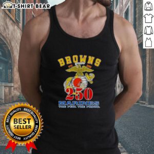 Alt Text: Premium Cleveland Browns X U.S.M.C 250th Birthday Celebration tank top featuring vibrant graphics and a stylish design.