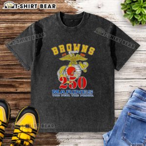 Alt Text: Premium Cleveland Browns x U.S.M.C. 250th Birthday Celebration washed t-shirt featuring a bold graphic design.