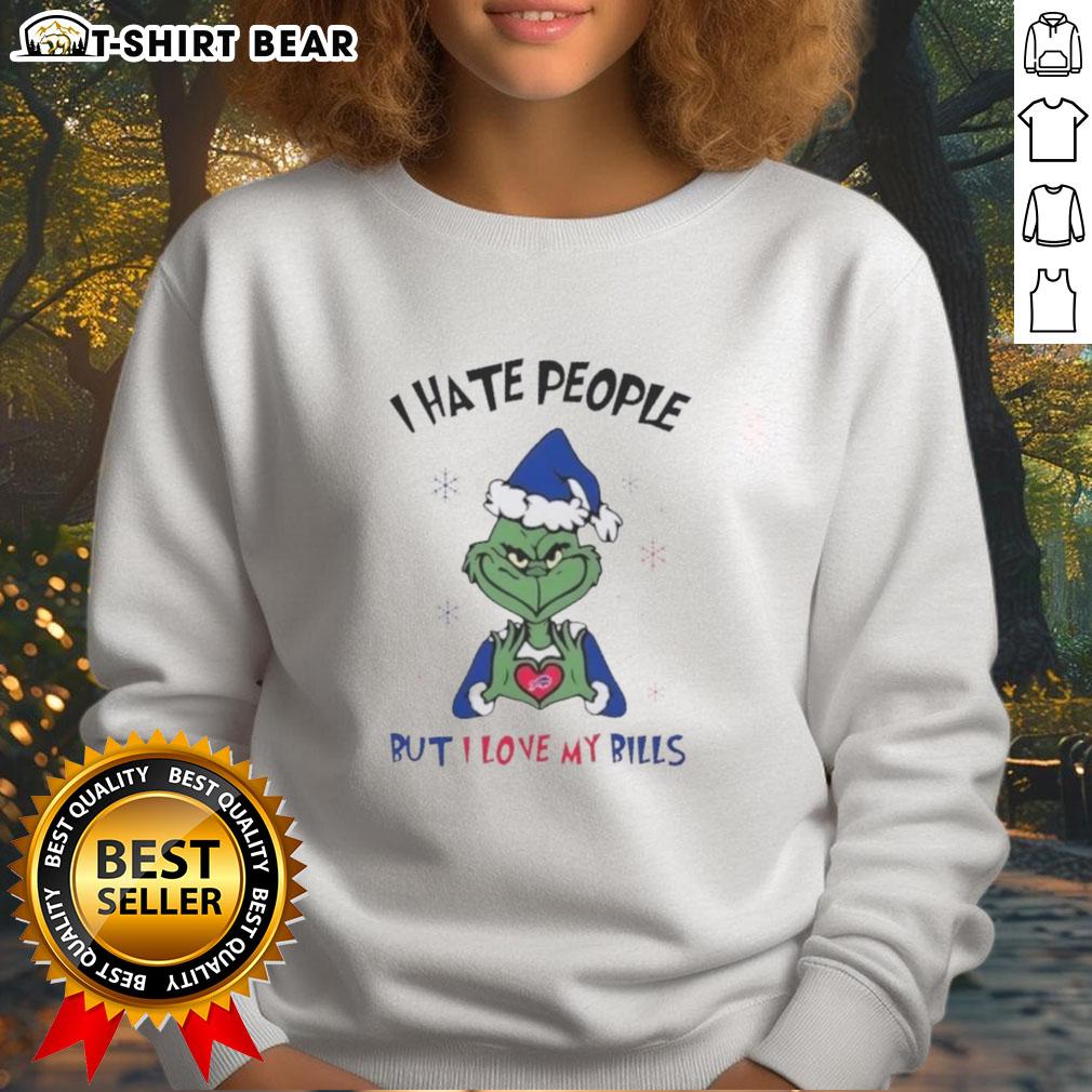 Premium Grinch I Hate People But I Love My Buffalo Bills Merry Christmas Sweatshirt design featuring a festive Grinch.