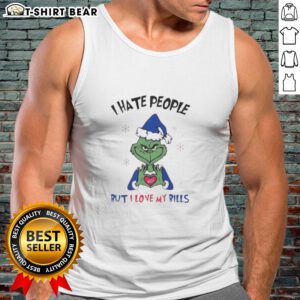 Premium Grinch tank top featuring 'I Hate People But I Love My Buffalo Bills' for a festive Christmas look.