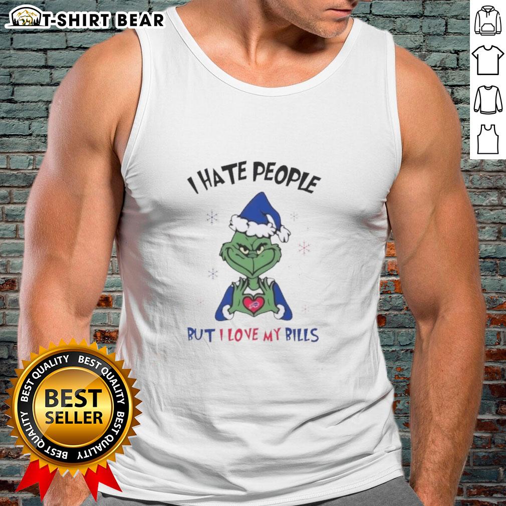 Premium Grinch tank top featuring 'I Hate People But I Love My Buffalo Bills' for a festive Christmas look.