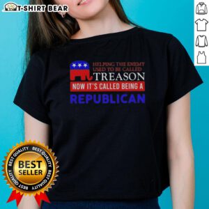 Alt Text: Premium ladies' tee featuring the slogan about treason and Republicans, perfect for political statement wear.