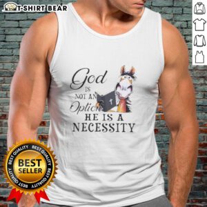 Premium horse tank top featuring 'God Is Not An Option, He Is A Necessity' design for equestrian enthusiasts.