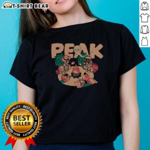 Premium Peak Happy Campers Ladies Tee featuring a stylish design for outdoor enthusiasts and camping lovers.