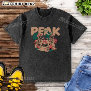 Premium Peak Happy Campers washed t-shirt in vibrant colors, perfect for outdoor adventures and casual summer wear.
