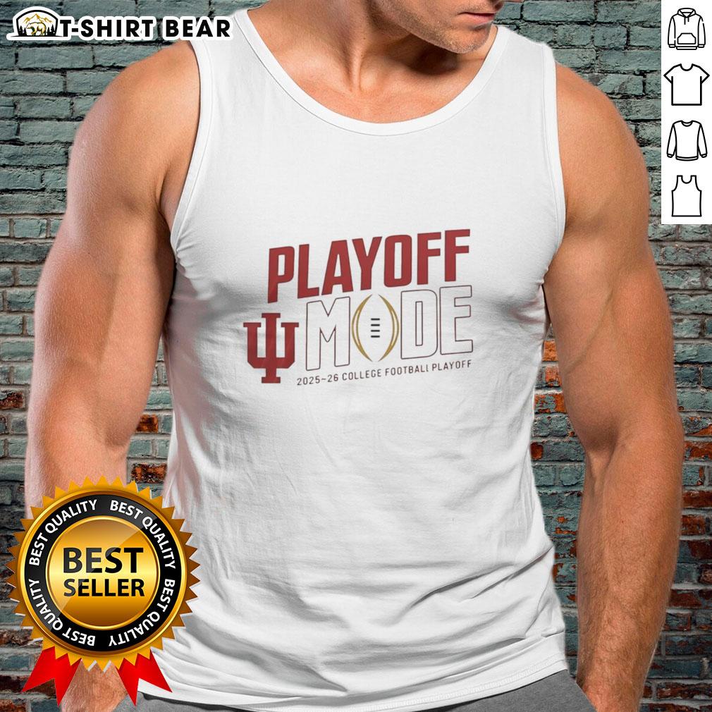 Alt Text: Stylish Indiana Hoosiers CFP 2025-2026 Playoff Mode logo tank top, perfect for fans and game day attire.