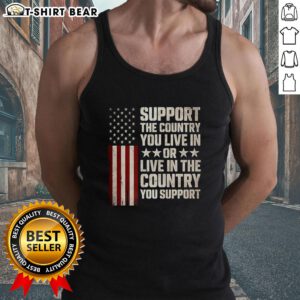 Flag tank top featuring 'Support the Country You Live In' design, perfect for patriotic events and casual wear.