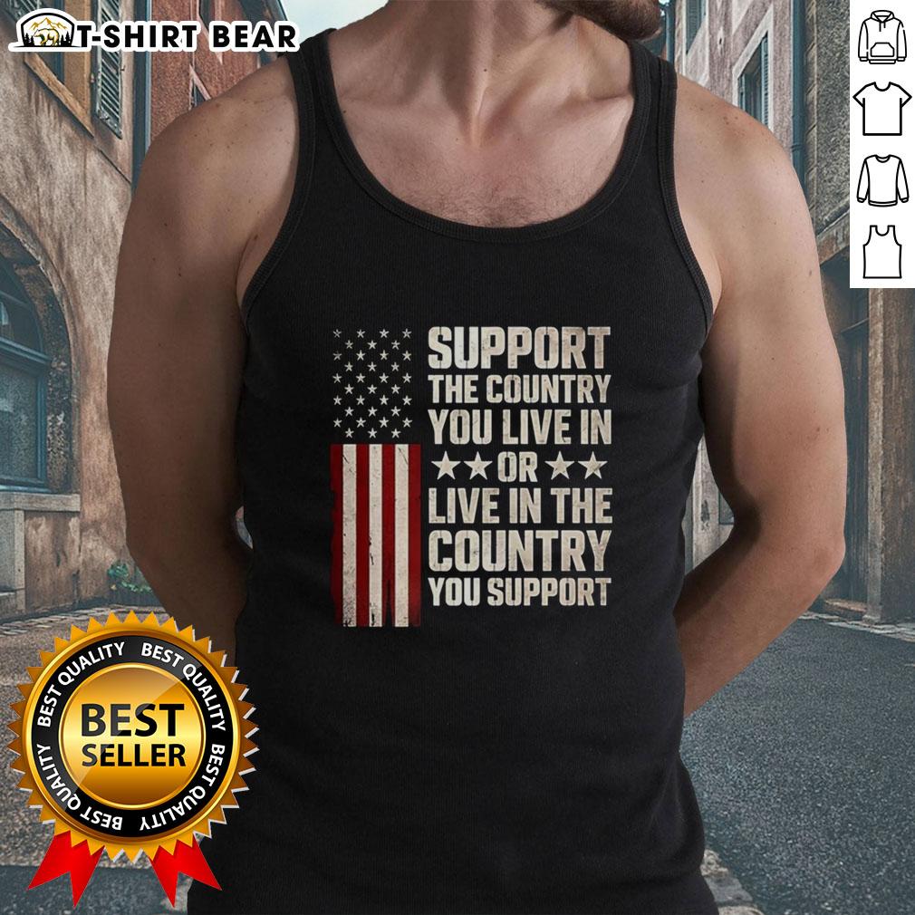 Flag tank top featuring 'Support the Country You Live In' design, perfect for patriotic events and casual wear.