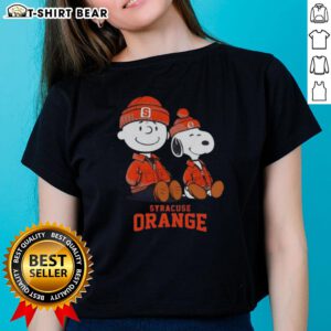 Pretty Syracuse Orange X Snoopy and Charlie Brown ladies tee featuring vibrant graphics and a stylish design.