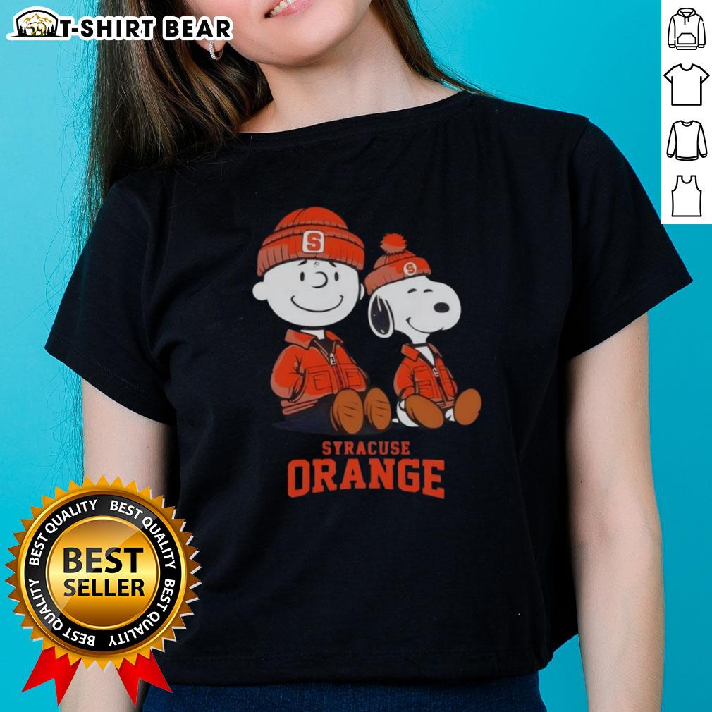 Pretty Syracuse Orange X Snoopy and Charlie Brown ladies tee featuring vibrant graphics and a stylish design.
