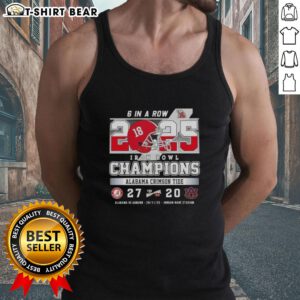Top Alabama vs Auburn 6 in a Row Iron Bowl Champions tank top at Jordan Hare Stadium, celebrating college football rivalry.