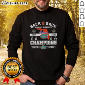Florida Gators sweatshirt celebrating back-to-back Sunshine Showdown champions, showcasing team pride and vibrant colors.