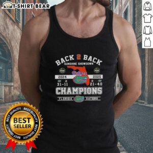 Florida Gators tank top celebrating back-to-back Sunshine Showdown champions, featuring vibrant team colors and logo.