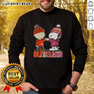Top Charlie Brown and Snoopy Cleveland City Sports sweatshirt featuring Browns and Cavaliers logos, perfect for fans.