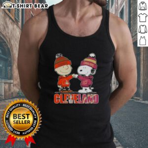 Alt Text: Top featuring Charlie Brown and Snoopy, celebrating Cleveland sports with Browns and Cavaliers design.