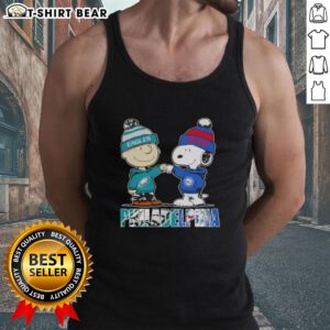 Top Charlie Brown and Snoopy Philadelphia City Sports Eagles X 76ers Tank Top, perfect for fans of both teams.