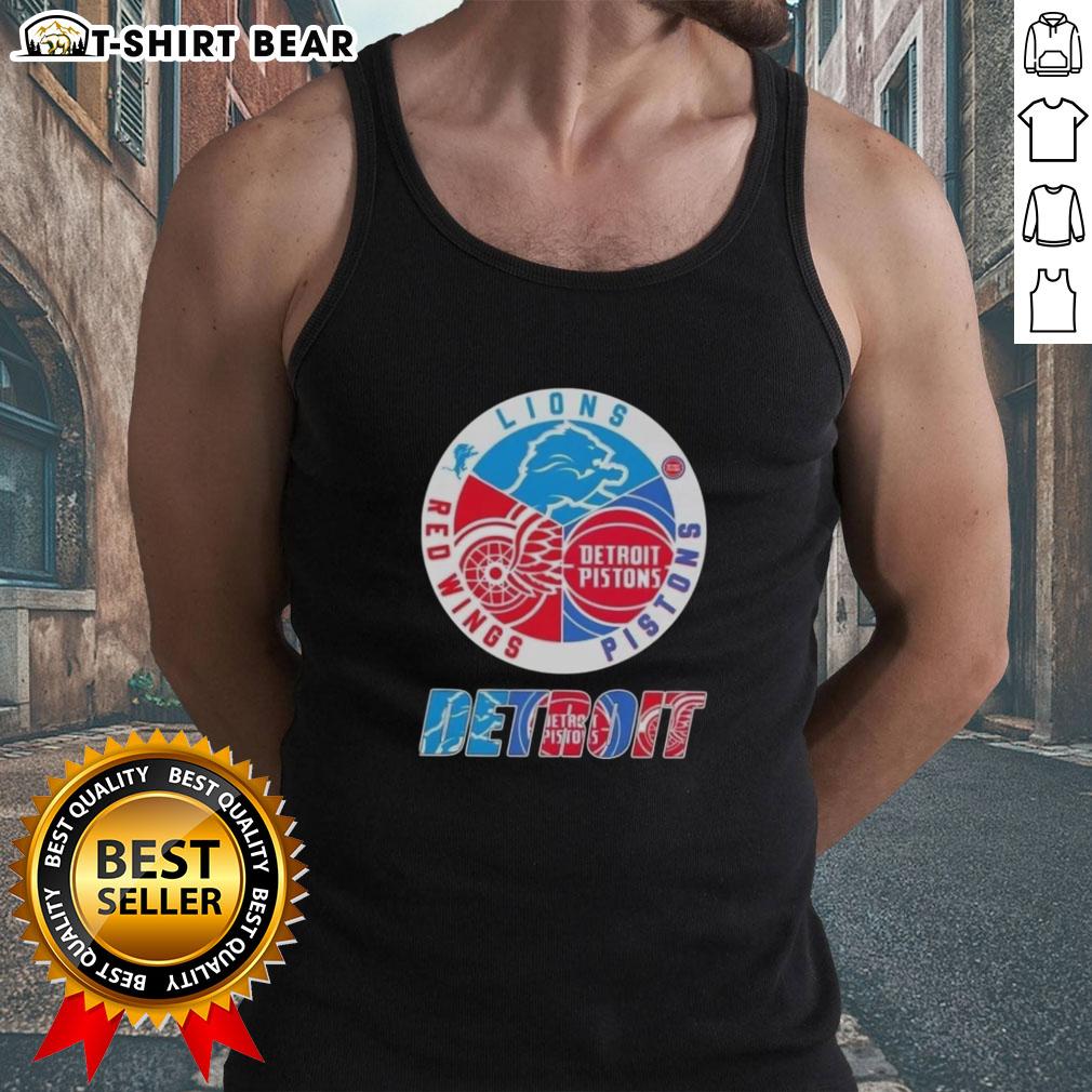 Top Detroit City Sports tank top featuring Lions, Pistons, and Red Wings logos in a stylish design for fans.
