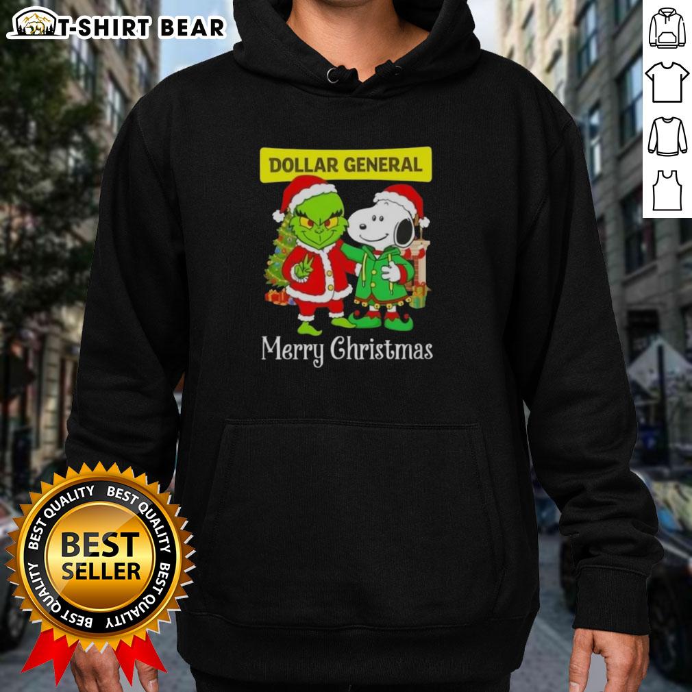 Top Dollar General X Grinch and Snoopy Merry Christmas Hoodie featuring festive graphics and cozy design.
