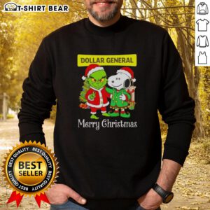 Top Dollar General X Grinch and Snoopy Merry Christmas sweatshirt featuring festive designs perfect for holiday cheer.