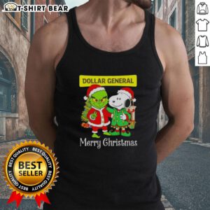 Top Dollar General X Grinch and Snoopy Merry Christmas Tank Top featuring festive graphics for holiday cheer.