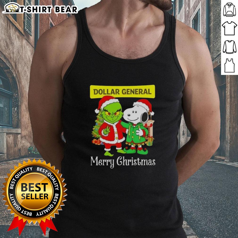 Top Dollar General X Grinch and Snoopy Merry Christmas Tank Top featuring festive graphics for holiday cheer.
