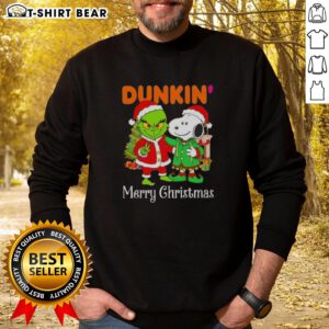 Alt Text: Top Dunkin Donuts X Grinch and Snoopy Merry Christmas sweatshirt featuring festive graphics and cozy design.