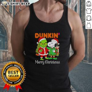 Top Dunkin Donuts X Grinch and Snoopy Merry Christmas tank top featuring festive designs for holiday cheer.