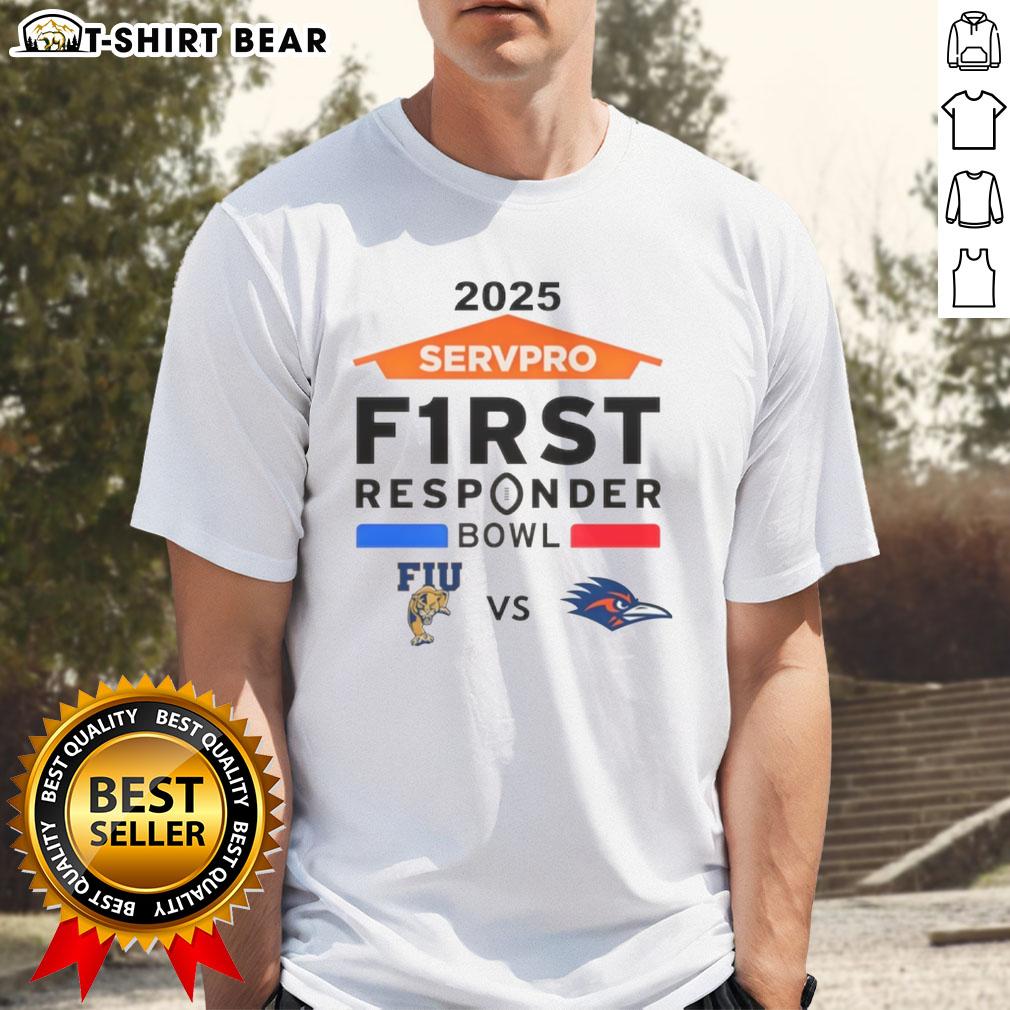 Top Florida International vs UTSA Roadrunners 2025 Servpro First Responder Bowl T-Shirt featuring team logos and vibrant design.