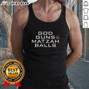 Top God Guns and Matzah Balls tank top featuring a bold graphic design, perfect for celebrating Jewish culture and style.