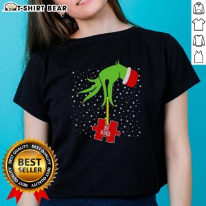 Top Grinch Hand Be Kind Puzzle Autism Awareness Christmas Ladies Tee design featuring festive colors and holiday spirit.