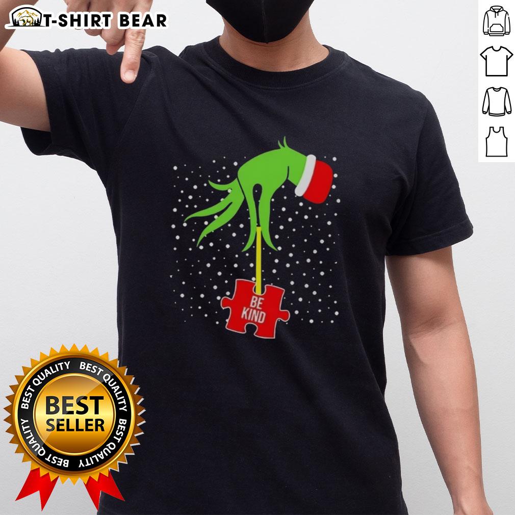 Top Grinch Hand Be Kind Puzzle Autism Awareness Christmas T-Shirt design featuring a festive graphic and vibrant colors.
