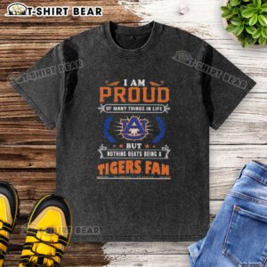 Alt Text: Washed Auburn Tigers fan t-shirt with text 'I Am Proud Of Many Things In Life, But Nothing Beats Being A Fan'