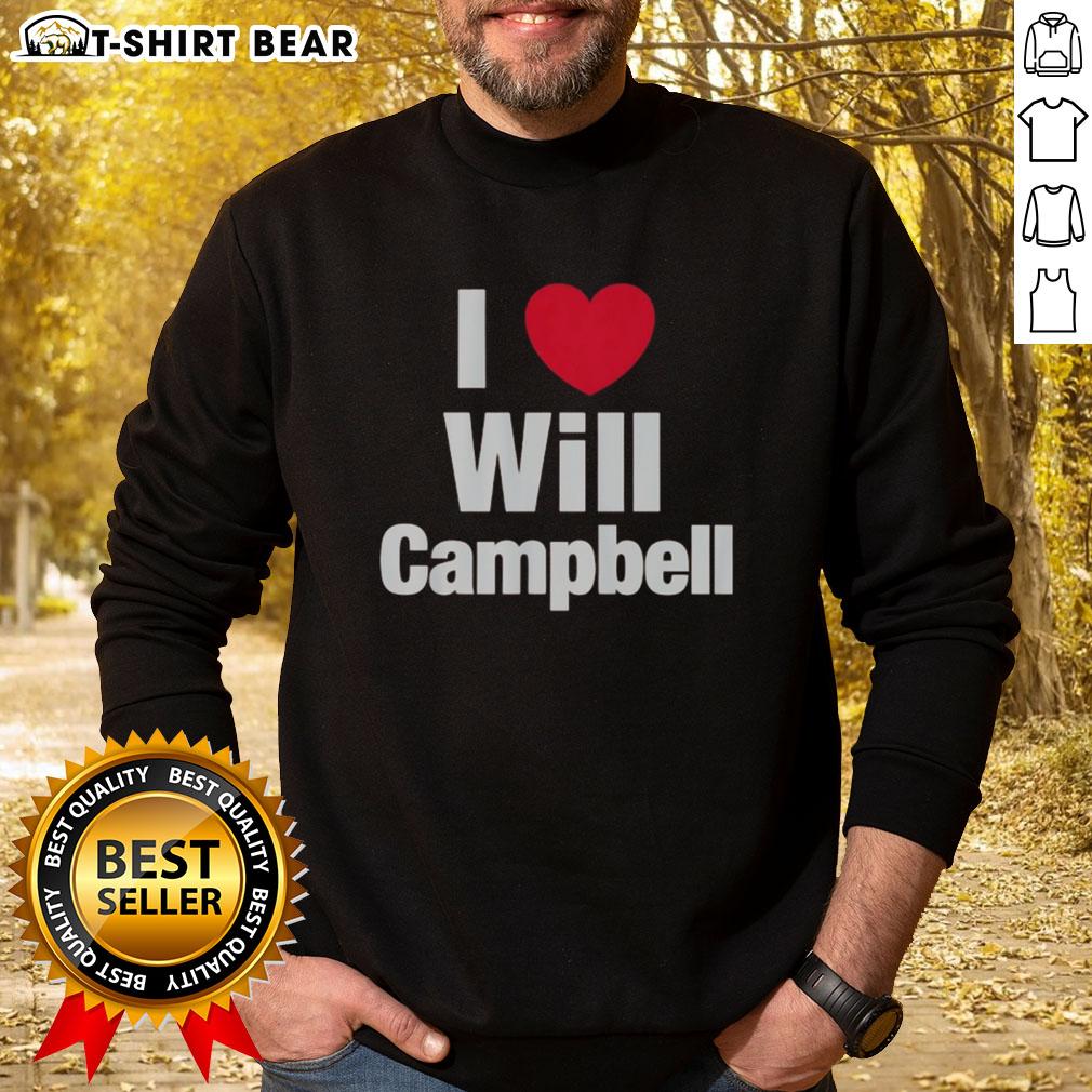 Alt Text: Top I Love Will Campbell New England Patriots sweatshirt in navy blue, showcasing team spirit and style for fans.