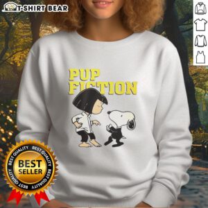 Alt Text: Stylish Top Lucy and Snoopy Pulp Fiction sweatshirt featuring iconic characters in a trendy design.